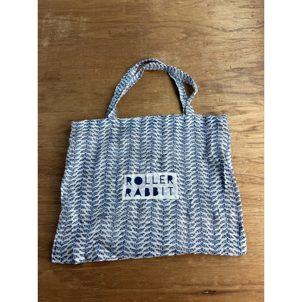 Roller Rabbit Tote Bag Women's Medium Blue Leaf Print Cotton Lightweight Logo